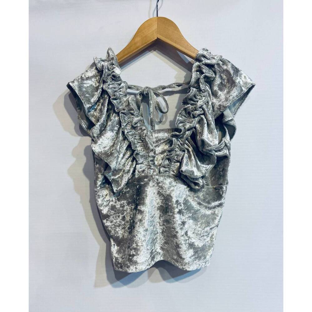 NEW IF SO girl's velvet ruffle top in silver